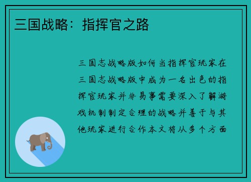 三国战略：指挥官之路
